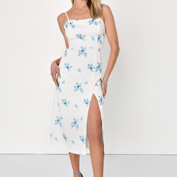 Lulus Eloquent Efforts White Floral Print Sleeveless Midi Dress - Size XL - Picture 1 of 1